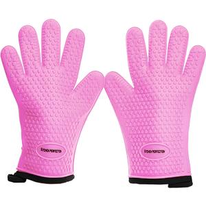 KITCHEN PERFECTION Silicone Smoker Oven Gloves -Extreme Heat Resistant BBQ Gloves-Handle Hot Food Right on Your Grill Fryer & Pit|Waterproof Grilling Cooking Baking Mitts|Superior Value Set+3 Bonuses (One Size Fits Most, Pink)