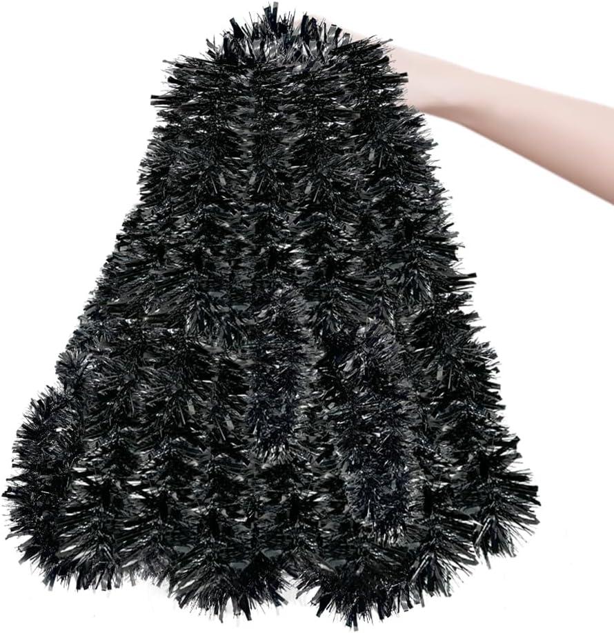 33ft Black Christmas Tinsel Garland,Xmas Metallic Twisted Hanging Garland for Chistmas Tree Fireplace Mantle Home Decoration