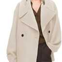 Tomosc Women Double Breasted Short Peacoat Winter Oversized Notched Lapel Cropped Wool Blend Coat Jacket with Pockets, S