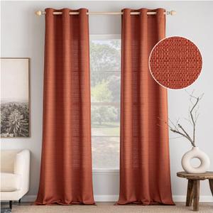MIULEE Terracotta Linen Curtains 84 Inch Length 2 Panels Set for Living Room Bedroom Privacy Fall Farmhouse Burlap Weave Rust Semi Sheer Grommet Light Filtering Window Drapes, W37xL84, Burnt Orange