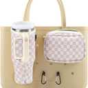 4PCS Organizer Holder for Bogg Bag, Accessories for Bogg Bags, Phone & Cup Holder compatible with Bogg Bag Original, Bag is not included (Floral Checkers)