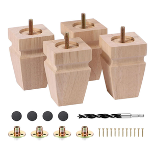 4 Inch Unfinished Oak Sofa Legs - Heavy Duty Mid Century Solid Wood Replacement Furniture Legs Set of 4 for Couch, Table, Bench, Bed, Dresser, Chair - with Installation Hardware (Natural)