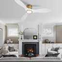 52 Inch Ceiling Fan with Lights and Remote, White Gold Low Profile Flush Mount, Modern 3 Blade Ceiling Fans Dimmable LED Light for Farmhouse Indoor Bedroom, Living Room