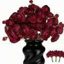 Silk Ranunculus Artificial Flowers Bulk 18PCS - Dark Red Silk Bouquet for Wedding Centerpieces, Bridal Shower, Home Decor Arrangements