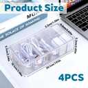 4 Pcs Cord Organizer Box, 8 x 4 x 2 Inch Small Clear Plastic Cable Organizer Box with Lid 6 Compartments Cord Boxs for Home, Office, Desktop Organization