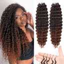 Feather Crochet Hair For Black Women, 18 Inch 180g Human Hair Blend Crochet Hair Deep Wave For Miracle Knots Crochet Braids Brown Hair Pre-Separated Invisible Curly Hair Extensions (T30, 100 Strands)