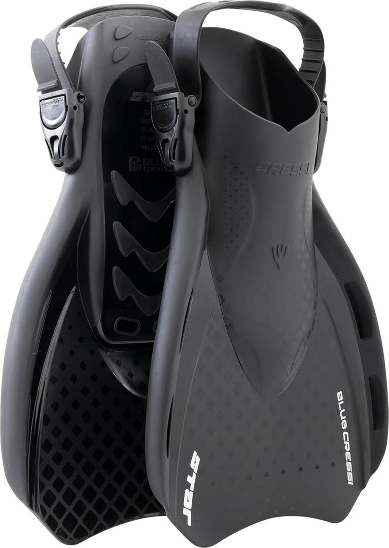 Cressi Star Short Adjustable Open Heel Fins - Light for Travel, Robust and Durable Design - Designed in Italy (L/XL | US Man 10-13 | US Lady 11-14, Black/Black)