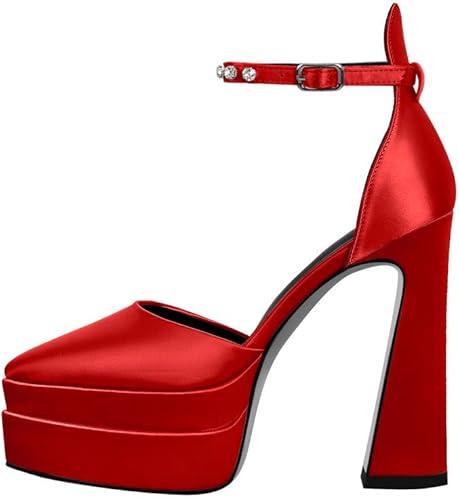 onlymakerheels Women’s Double High Chunky Platform Pointed Closed Toe Chunky Heels Ankle Strap Rhinestone Pumps Shoes for Dress Wedding Party Size 38 onlymakerheels Women’s Double High Chunky Platform Pointed Closed Toe Chunky Heels Ankle Strap Rhinestone Pumps Shoes for Dress Wedding Party Size 38