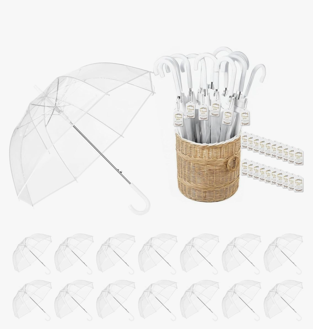 15-Pack Wedding Umbrellas, Windproof Bulk with Thank You Tags, Large Dome Guest Favors for Wedding Party & Outdoor Photography