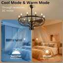 Fiqevs 32-inch Farmhouse Chandelier Fan with Remote Control, DC Motor, 12 LED Lights, Reversible Quiet Operation, Industrial Black Wagon Wheel Rustic Ceiling Fan for Bedroom and Living Room