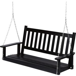 Shine Company 4216BK-142 Maine Wood Outdoor Patio Porch Swing with Chains, Classic Black
