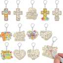 Trnayi 36 Pcs Christian Unfinished Crafts Color Your Own Jesus Loves Me Religious Keychains Wood DIY Coloring Crafts Gifts for Religious Painting DIY Arts Project Decoration