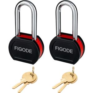 FIGODE Large Sturdy Steel Locks with 4 Same Keys, Heavy Duty Padlock, 2-3/4" Wide, 2.7" Long Shackle Locks for Door, Gate, Storage, Fence, Shed, Latch. 2 Pack Keyed Alike