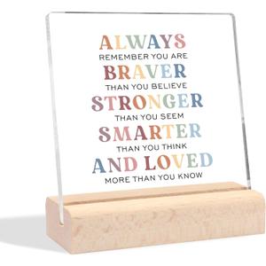 Motivational Gifts for Women, Inspirational Gifts Clear Desk Decorative Sign With Wooden Stand Encouragement Gifts Congratulations Gifts Farewell Gifts for Coworker Friends Women Men
