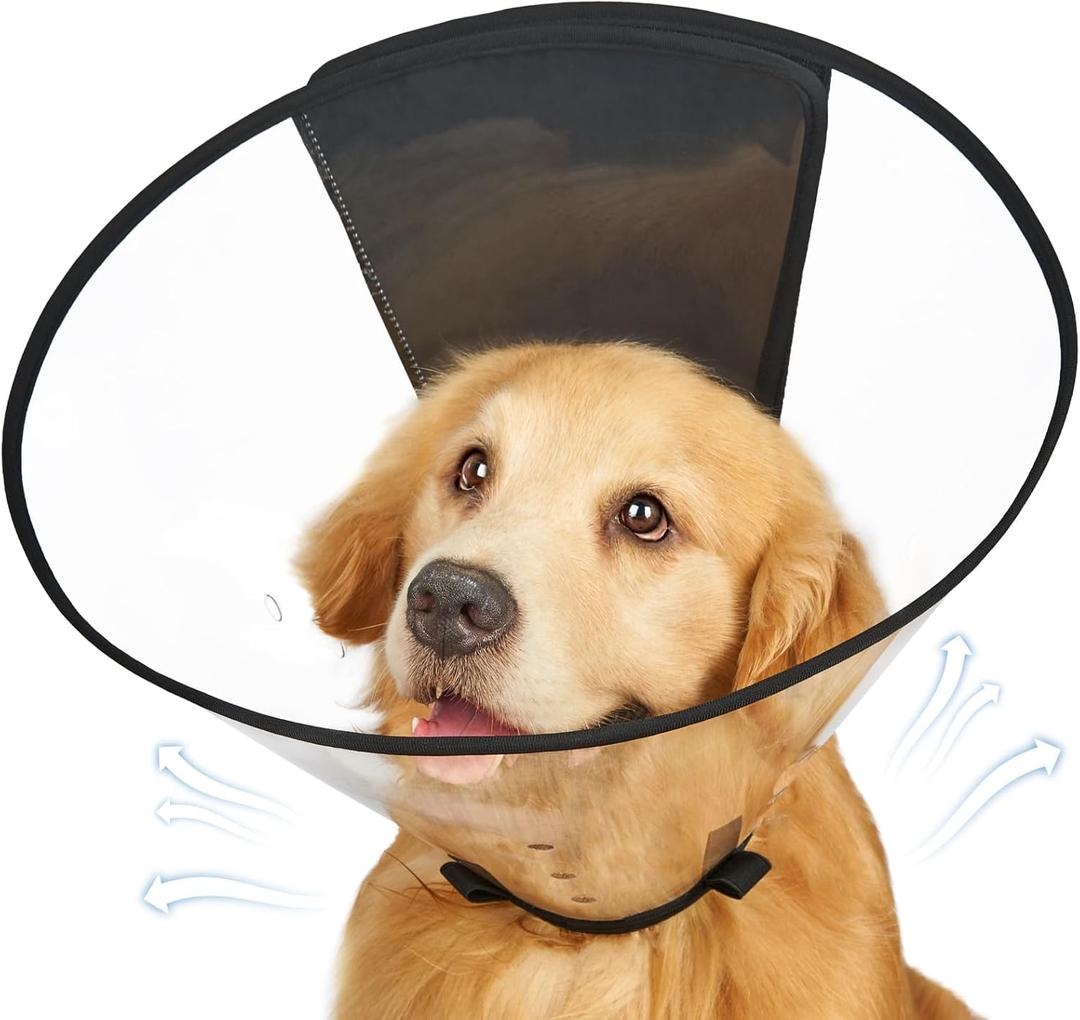 Dog Cone Collar, Transparent Recovery Cone for Large Medium Small Dogs, Soft Elizabethan Collar After Surgery to Prevent Licking Wound, Enhanced Visibility Patented (L(Neck:14-17.25"))