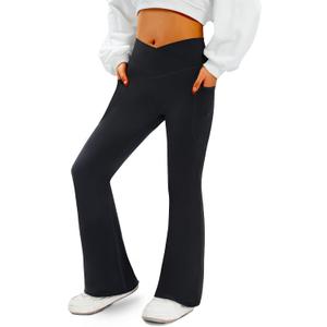 Women's Flare Yoga Pants with Pockets V Crossover High Waisted Bootcut Yoga Leggings-Flare Workout Gym Leggings (Medium, Black)