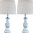 Vintage Table Lamp for Living Room Bedroom, 18.5" Farmhouse Bedside Lamps Nightstand Lamp Set of 2, Table Lamps with Oatmeal Linen Lamp Shades, 2 LED Bulbs Included, Washed Blue