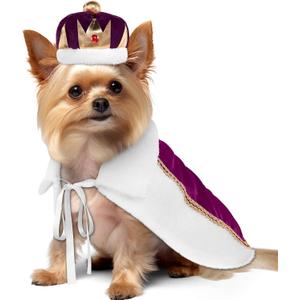 Halloween Dog King Costumes Pet King Fur Cloak Cape and Crown Hat Set for Small Medium Large Dog Cat Halloween Queen Prince Cosplay Dress Outfit for Holiday Party Photo Props(M,Purple)