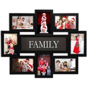 Jerry & Maggie 8 Opening Family Photo Frame 22×17, Family Picture Frame Selfie Gallery Collage Wall Hanging For 6×4 Photos 8 Pack, No-Assembly 3D Design Waterproof Memorial Keepsake, Black