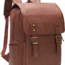 Leather Backpack for Men Women, 15.6in Laptop Backpack Waterproof Vintage Backpack for Commute Work Travel College Bookbag, Dark Brown