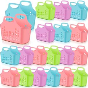 Nuogo 20 Pack Plastic Baskets with Handles Portable Shower Caddy Storage Baskets Assorted Multicolor Reusable Caddy tote Organizer Bin for Bathroom Dorm Communal Showers Kitchen, 10.6" x 6" x 10"