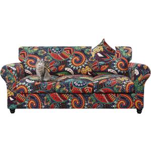 SearchI Sofa Cover Couch Covers, 4 Pieces Sofa Slipcover with 3 Separate Cushion Covers Stretch Soft Furniture Protector for Living Room Couch Cover for Pets Kids(Sofa, Paisley Floral)