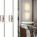 Set of 2 Battery Operated Wall Sconces, 11000mAh Wireless Rechargeable Brushed Nickel Wall Lights with Remote Control, 350°Rotate Dimmable Wall Lamp, 3 Color Temperatures, for Bedroom, Living Room