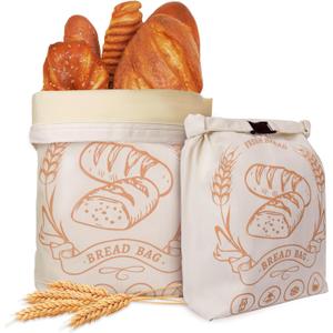 2 Pack Beeswax Bread Bags with Zipper, XL(13x17in) Sourdough Bread Storage for Homemade, Freezer Storage Bag to Keep Fresh, Cotton Beeswax Container, Baguette Bag with Liner Kitchen Baking (Off-White)