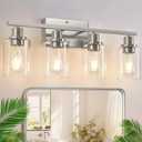Indoi 4-Light Bathroom Light Fixtures, Brushed Nickel Vanity Lights with Clear Glass Shades, Modern Bathroom Wall Lamp for Mirror Living Room Cabinet Bedroom Porch