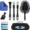 8-Piece Car Interior & Exterior Cleaning Kit - 160g Gel (128% More Than 70g), Boars Hair Brushes, Ultra-Soft Detail Brush, Microfiber Cloths, Duster | for Auto/Truck/SUV