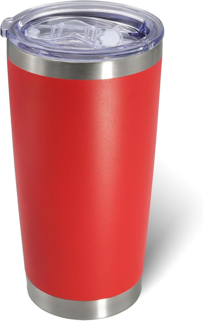 20oz Tumbler Bulk Stainless Steel Tumblers with Lid Vacuum Insulated Double Wall Travel Coffee Mug Powder Coated Tumbler Cup for Hot and Cold Drinks (Red, 1 pack)