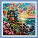 ITSTITCH Stamped Cross Stitch Kits - Full Range of Embroidery Patterns for Beginners or Adults,14 CT 2 Strands DIY Counted Needlepoint Arts Craft-Seaside Lighthouse 16.916.9 inch