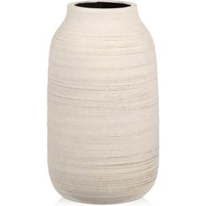 Briful 9.6in Large Rustic Shabby White Ceramic Vase,Vintage Farmhouse Flowers Vase,Shabby Terra Cotta Vase, Antique Pottery Decorative Pampas Vase for Home Office Table Shelf Mantel Porch Decorations