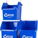 Recycling Rules! 6 Gallon Stackable Recycling Bin Container in Blue, Eco-Friendly BPA-Free Handy Recycler with Handle, 3-Pack