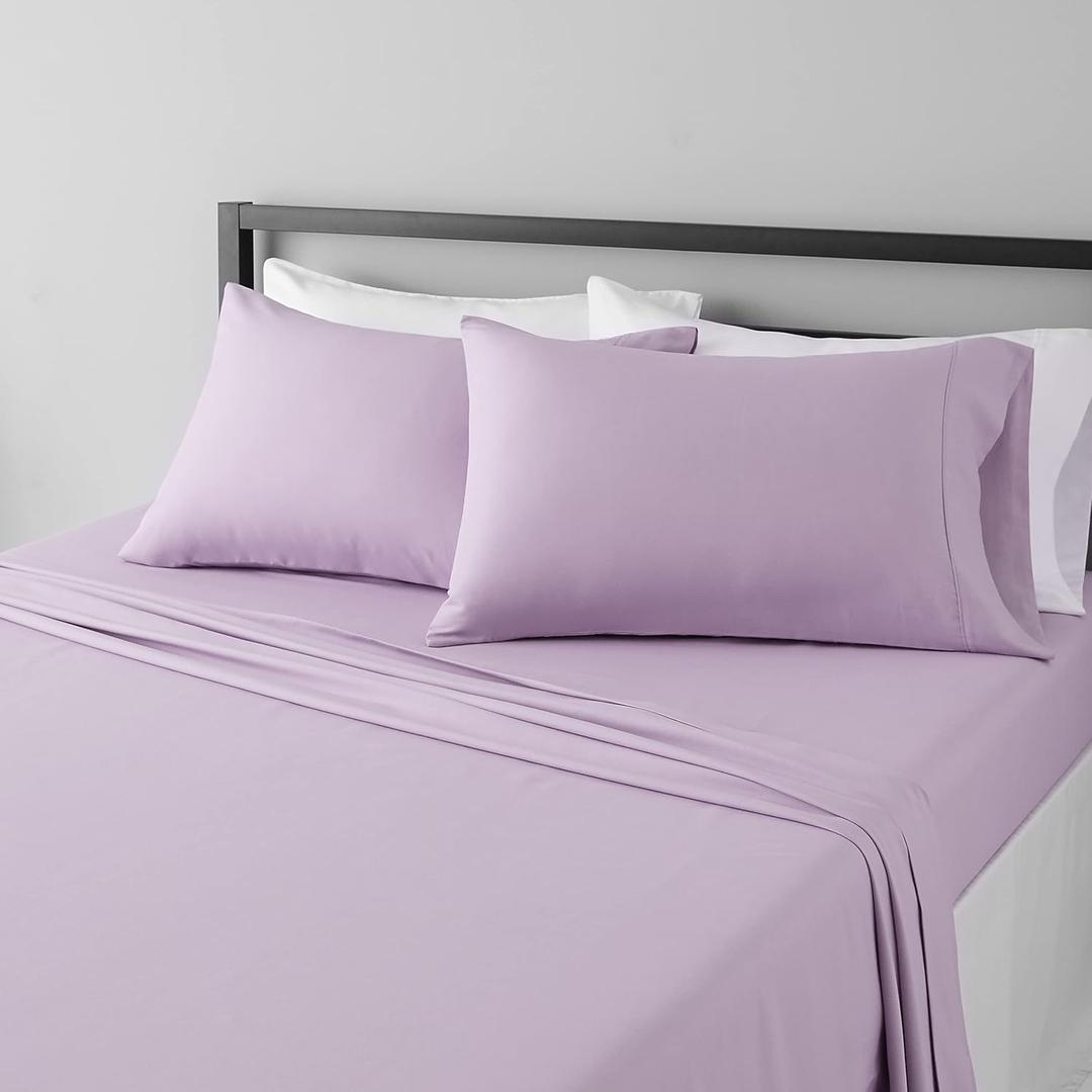 Amazon Basics Lightweight Breathable Ultra-Soft Wrinkle-Free Microfiber 4-Piece Bed Sheet Set with 14-Inch Deep Pockets, Full, Frosted Lavender, Solid