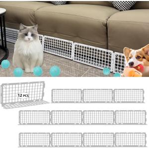 12 PCS Under Couch Blocker for Furniture Bed Couch Stop Small Item Toys from Getting Under the Sofa, Plastic Under Bed Blocker for Pets Dogs Cats-White