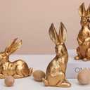 WONDROUS' DECO Gold Easter Bunny Decor Rabbit Figurines, Small Resin Easter Bunny Figurine Set of 3, Vintage Rabbit Statues for Mantle Decorations, Spring Tabletop Decor