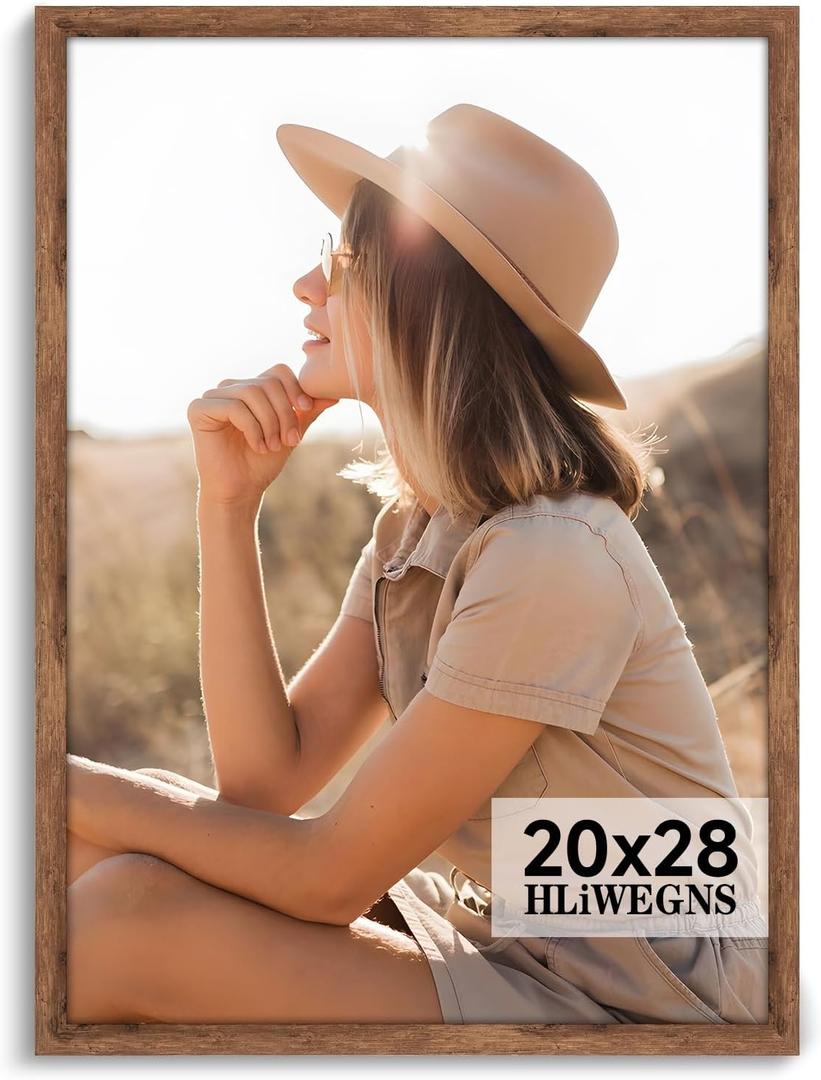 HLiWEGNS Light Walnut 20x28 - Single Frame - Rustic Woodgrain 20 x 28 Poster Frame with Plexiglass for Wall Gallery Display, 20x28 Picture Frame for Puzzle, Artwork, Photo and Posters