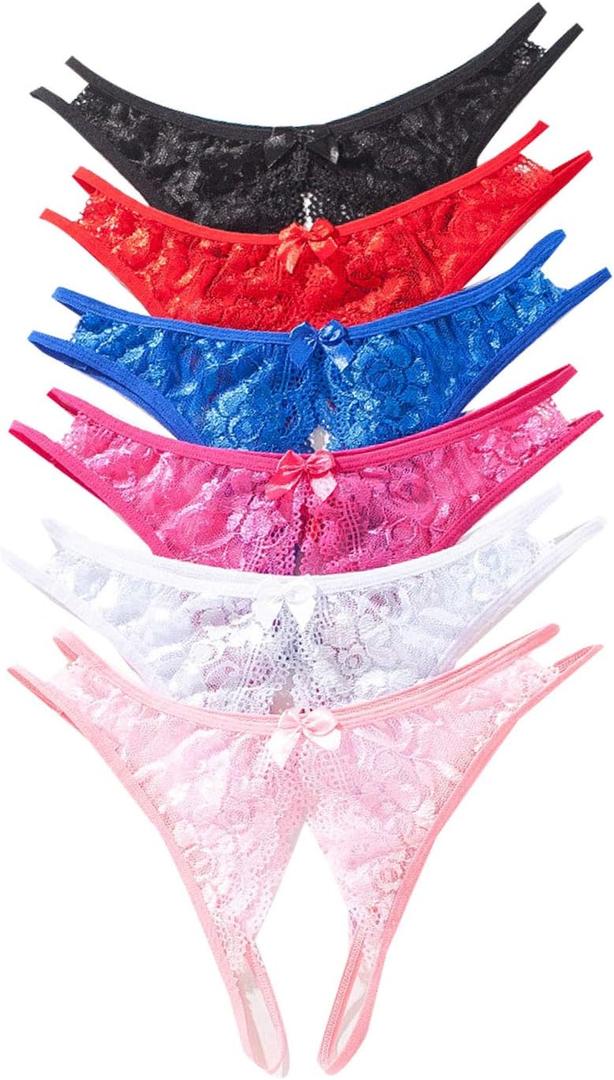 Justgoo Womens Lace G-String Thongs Panties Underwear Low Rise T-Back Underpants Pack of 1-5