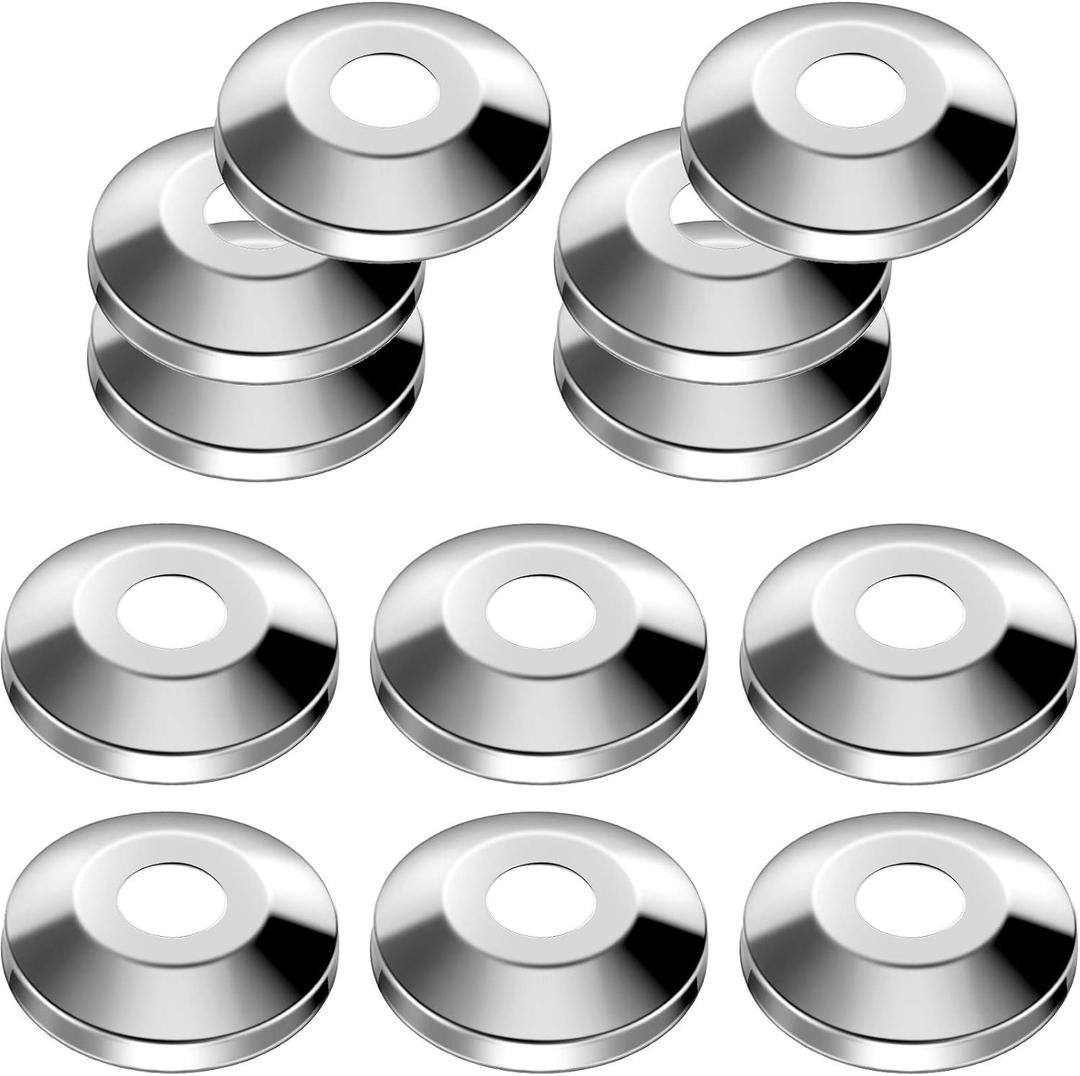 Honoson 12 Pieces 1/2 Inch Escutcheon Plates Pipe Covers Chrome Plated 304 Stainless Steel Escutcheon Flange Plumbing Cover Plates for 5/8 Inches OD Copper, PEX, PVC Pipe Wall Covers