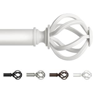 White Curtain Rod 32 to 58 Inches (2.6 to 4.8 ft), USFOOK 7/8 Curtain Rods for Windows, Telescoping Splicing Drapery Rods with Twisted Cage Finials