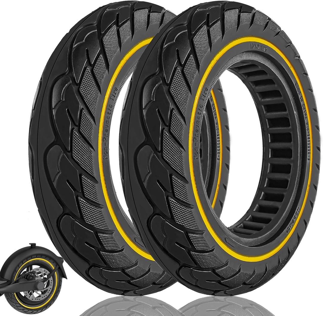 10x2.125 Rubber Solid Tire 50/75-6.1 fit for VOLPAM SP06,TurboAnt X7 Max/X7 Pro Electric Scooter Front/Rear, 10x2/54-152 Tire for Gotrax G4/G30LP Plus Hiboy S2/S2R Plus, 2PCS Yellow