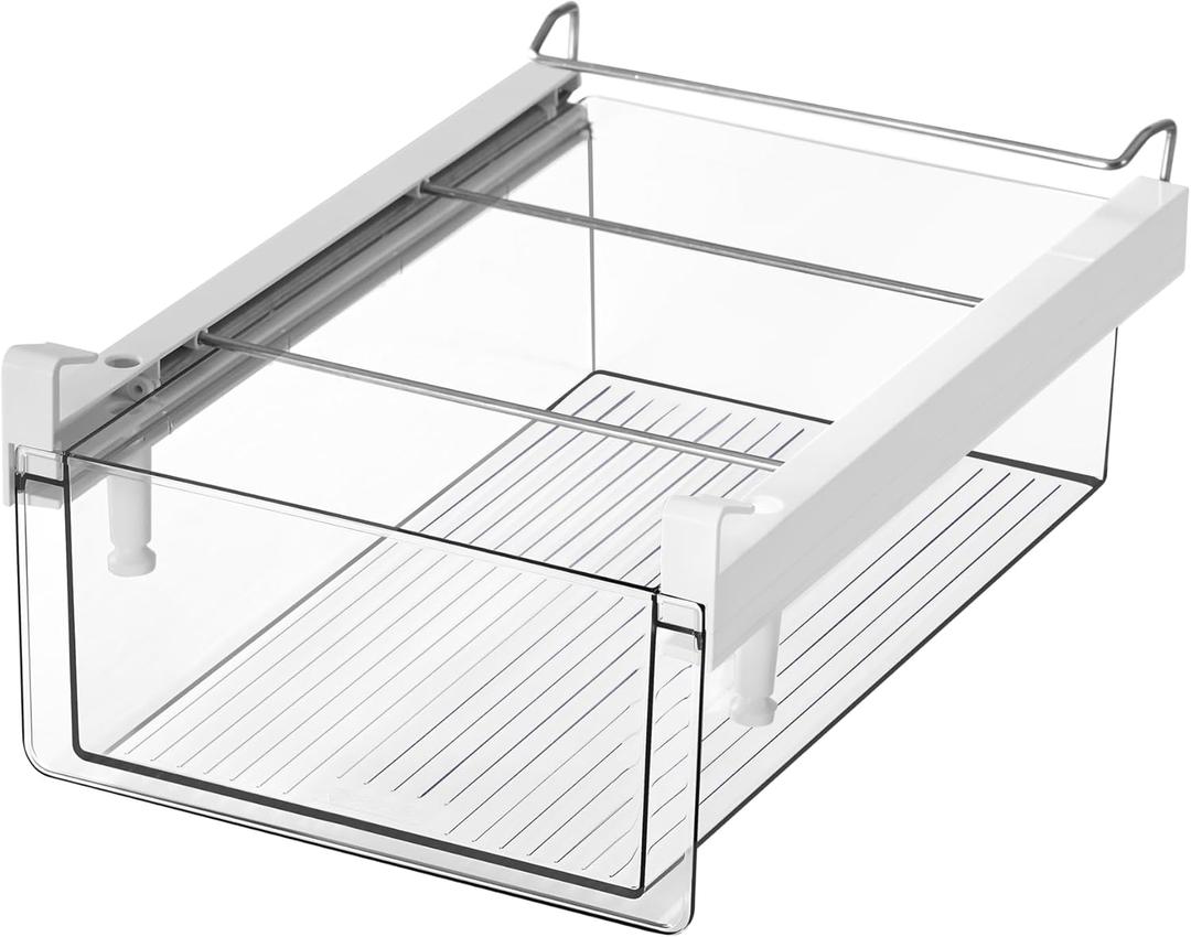 Large Fridge Drawer Organizer 14in-20in Upgradation Refrigerator Undershelf Drawer, Extra-Deep Storage Deli Meat, Cheese, Eggs, Fruit, Vegetable (XL)