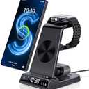 Wireless Charger for Samsung Charging Station with Clock for Samsung Galaxy S25 Ultra/S24 Ultra/Z Fold 7/6/Flip7/Bud, 3 in 1 Android Charging Station, Watch Charger for Samsung Galaxy Watch 8/7/6/5Pro