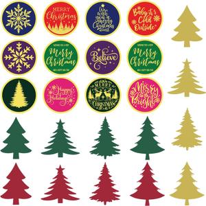 2 x Christmas Stickers for Envelope Seals Cards Making Crafts 2 Inch Round Happy Holiday Christmas Label Card Vinyl Stickers for Mailing Baked Goods Gifts Decorative Bag (tree168)