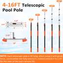 16FT Pool Brush with Pole, 19" Heavy Duty Swimming Pool Brush with 4-16FT Aluminum Telescopic Pole, Pool Scrubber Brush Head with Universal Adapter for Cleaning Pool Walls, Corners, Floors