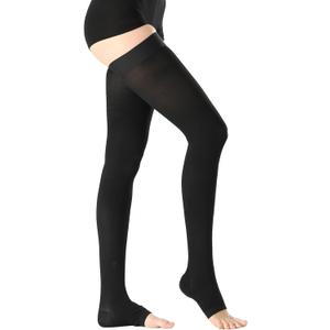 Thigh High Medical Compression Stockings For Women & Men Circulation,20-30 mmHg Graduated Support Hose Compression Socks with Silicone Dot Band-Ideal for Athletic,Flight,Travel Use (X-Large, Open Toe Black)