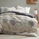 Oli Anderson Boho Duvet Cover Set King Size, Beige and Gray Color Clash 3 Pieces Microfiber Bedding Set, Durable and Super Soft Duvet Covers with Zipper and Ties, 104"*90" (Beige&gray)