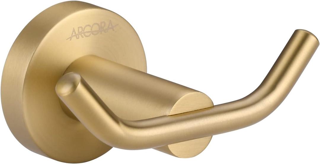 ARCORA Brushed Gold Towel Hooks, SUS 304 Stainless Steel Wall Hooks, Heavy Duty Robe Hooks 1 Pack, Modern Towel Hooks for Bathroom Wall