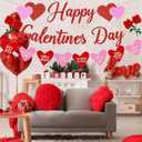 2 x Pre-Strung Happy Galentines Day with Pink Red Heart Garland for Ladies Girls Women Valentine's Day Party Celebration Home Indoor Decorations Photo Backdrop Decor Favor (Glittery Red Pink Purple Green)